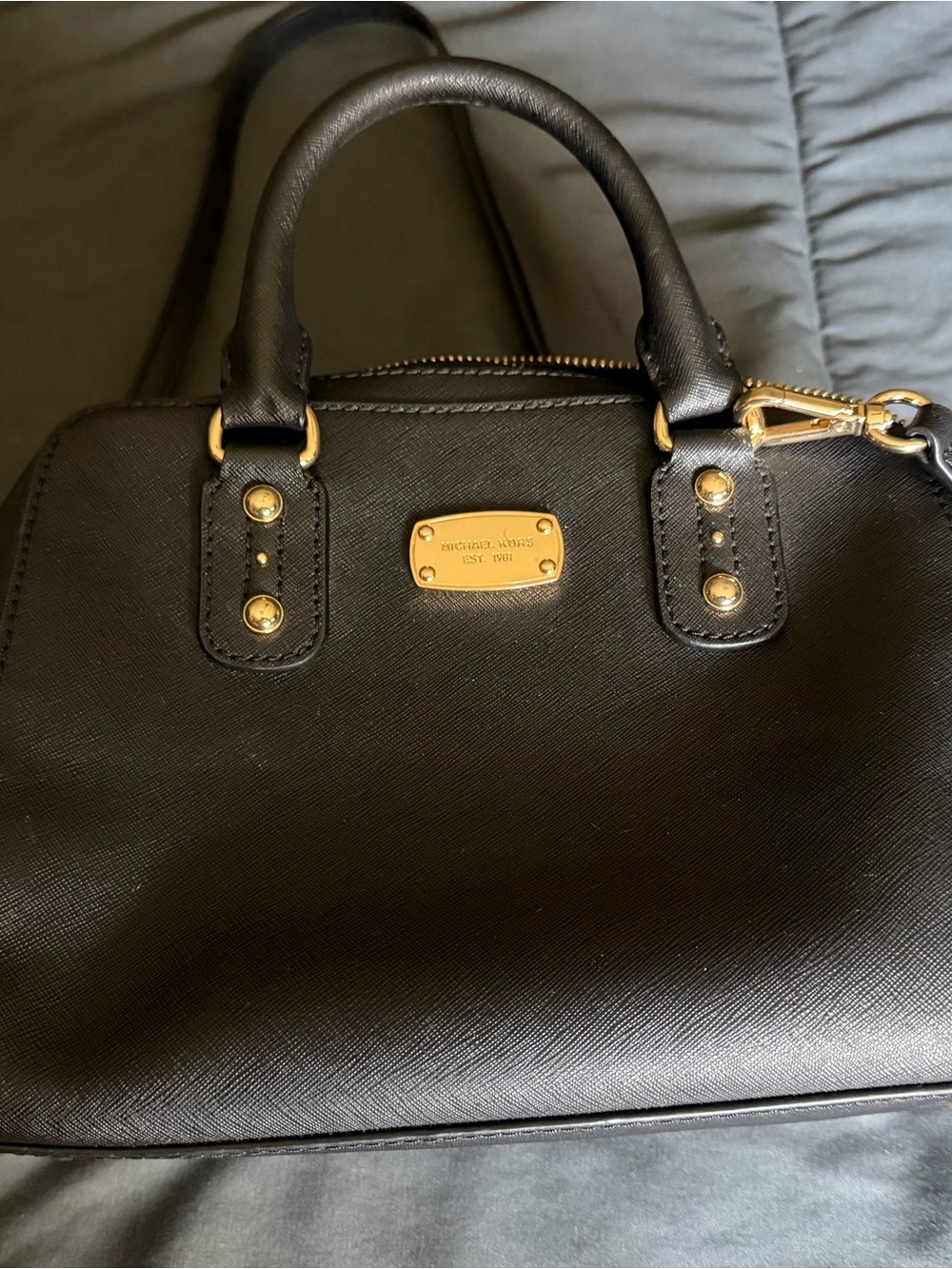 Michael Kors Black Leather Satchel with Gold Hardware